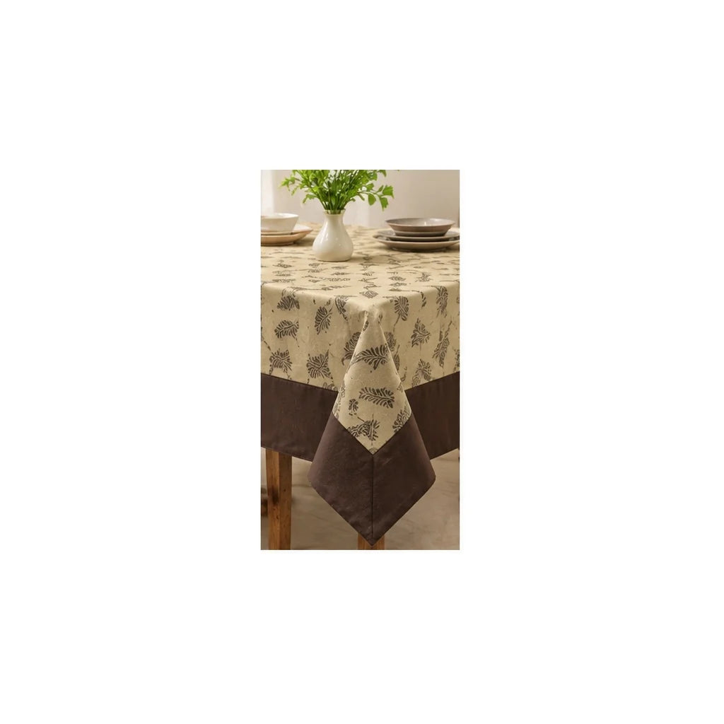 Yetoleyt Woven Cotton Floral Tablecloth - Camel Brown