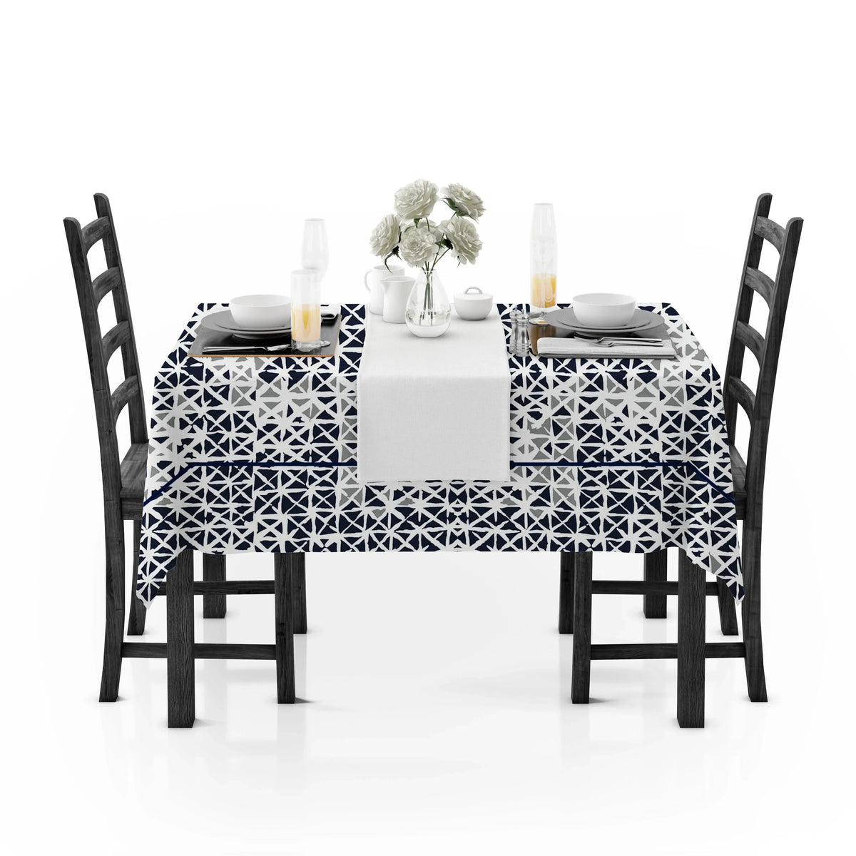 Yetoleyt Printed Cotton Damask Tablecloth - Navy Blue