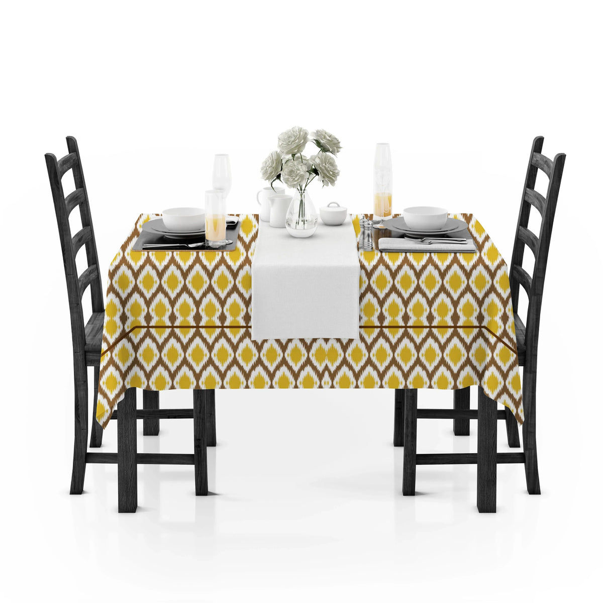 Yetoleyt Printed Cotton Damask Tablecloth - Mustard